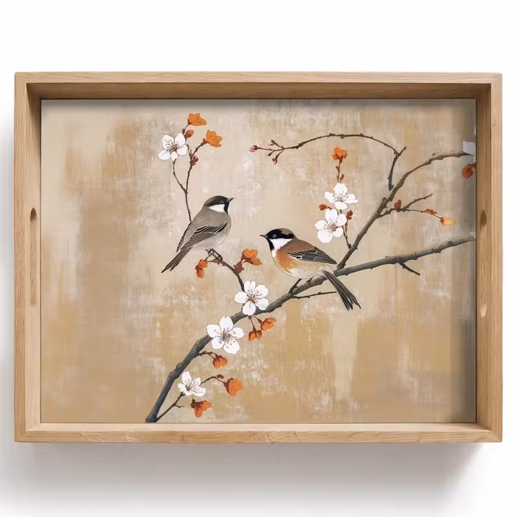 Plateau - Oiseaux - Branche fleurie - Orange — 1