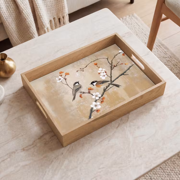 Plateau - Oiseaux - Branche fleurie - Orange — 2