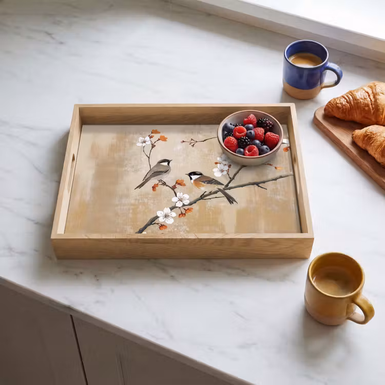 Plateau - Oiseaux - Branche fleurie - Orange — 3