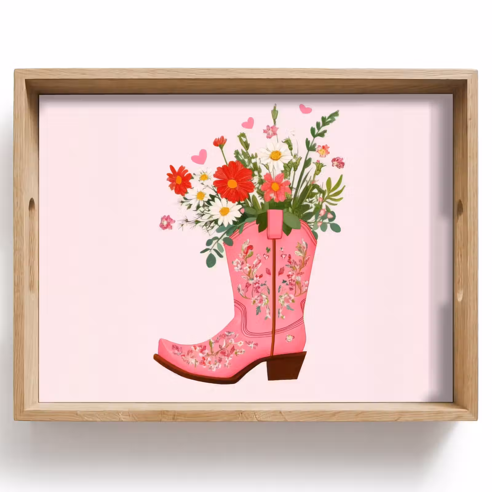 Plateau - Bottes de cow-boy - Rose - Bouquet - Fleurs — 1