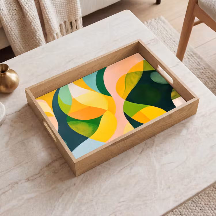 Plateau - Abstrait - Jaune - Rose - Vert — 2