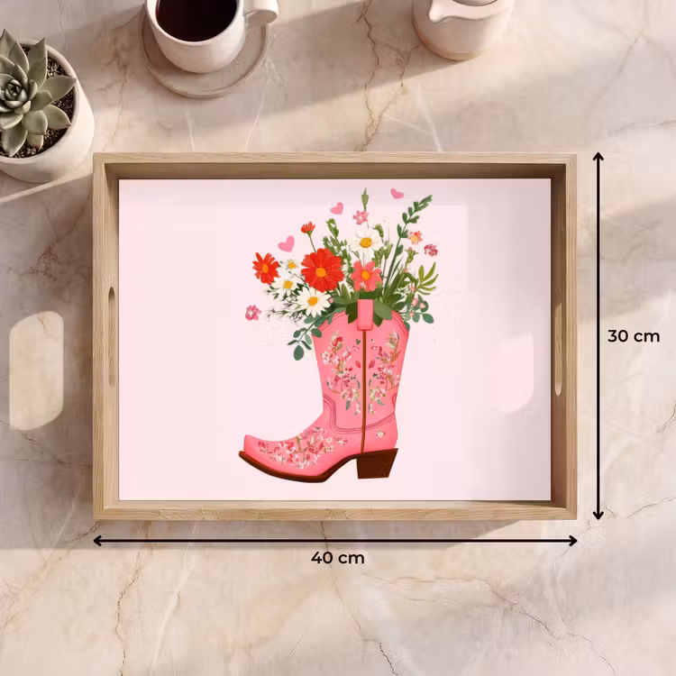 Plateau - Bottes de cow-boy - Rose - Bouquet - Fleurs — 7