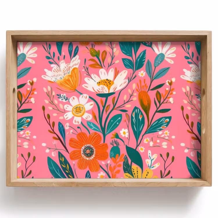 Plateau - Rose - Fleurs - Blanc - Orange — 1