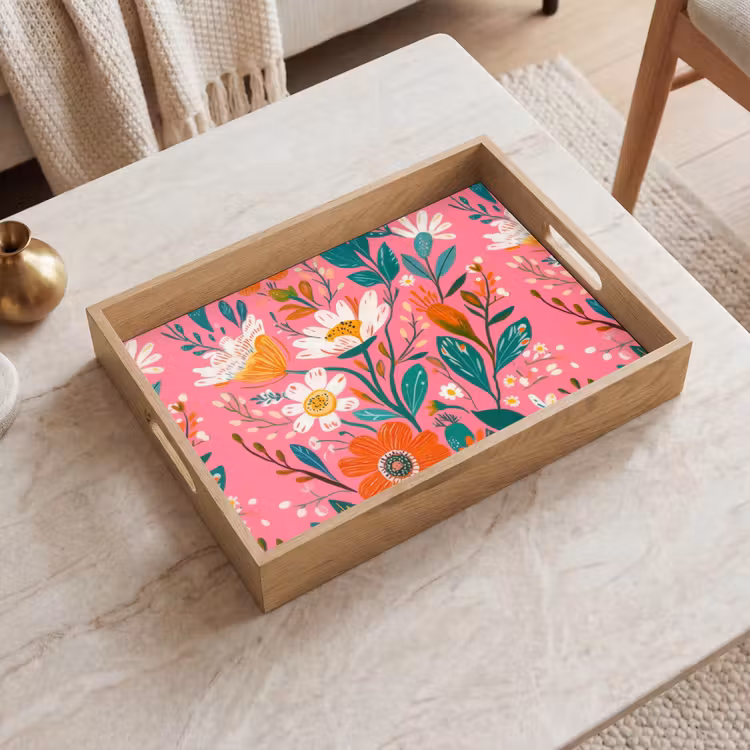Plateau - Rose - Fleurs - Blanc - Orange — 2
