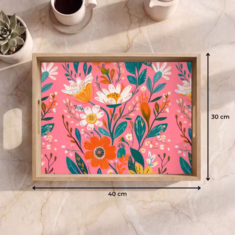Plateau - Rose - Fleurs - Blanc - Orange — 7