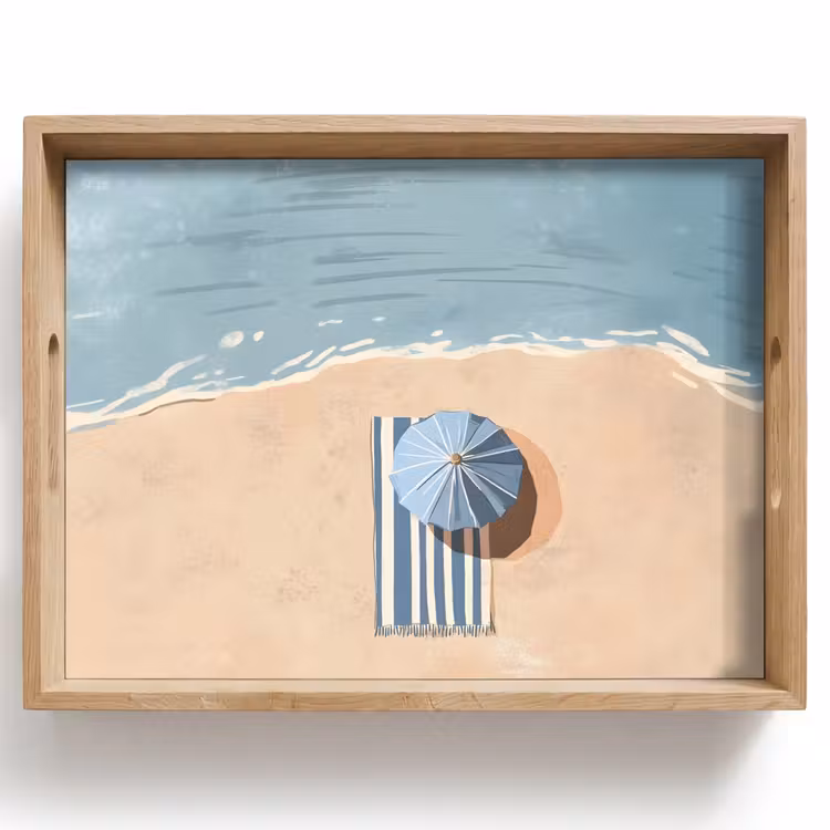 Plateau - Serviette de plage - Rayures - Parasol - Plage — 1