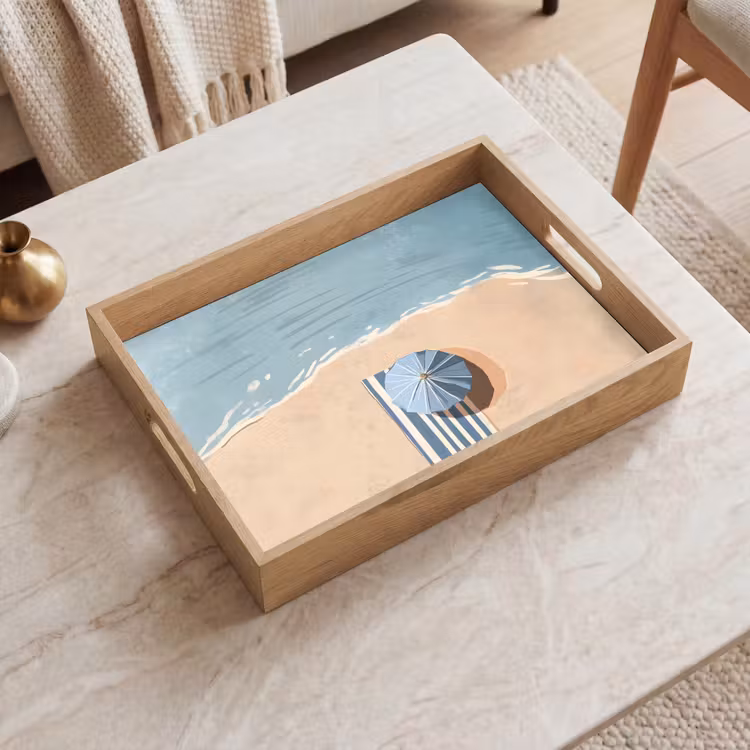 Plateau - Serviette de plage - Rayures - Parasol - Plage — 2