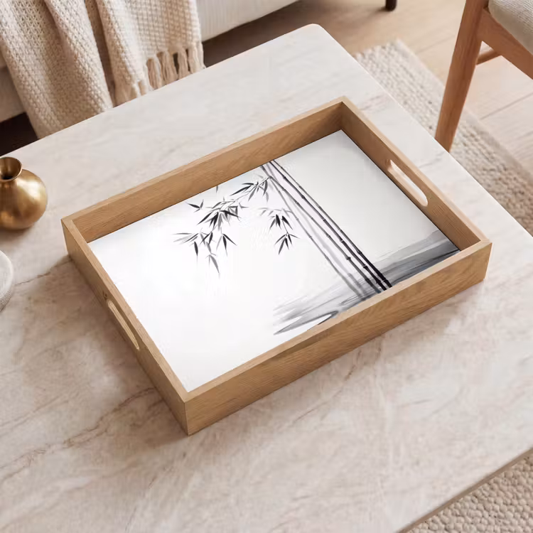Plateau - Bûches en bambou - Eau - Minimaliste - Blanc — 2