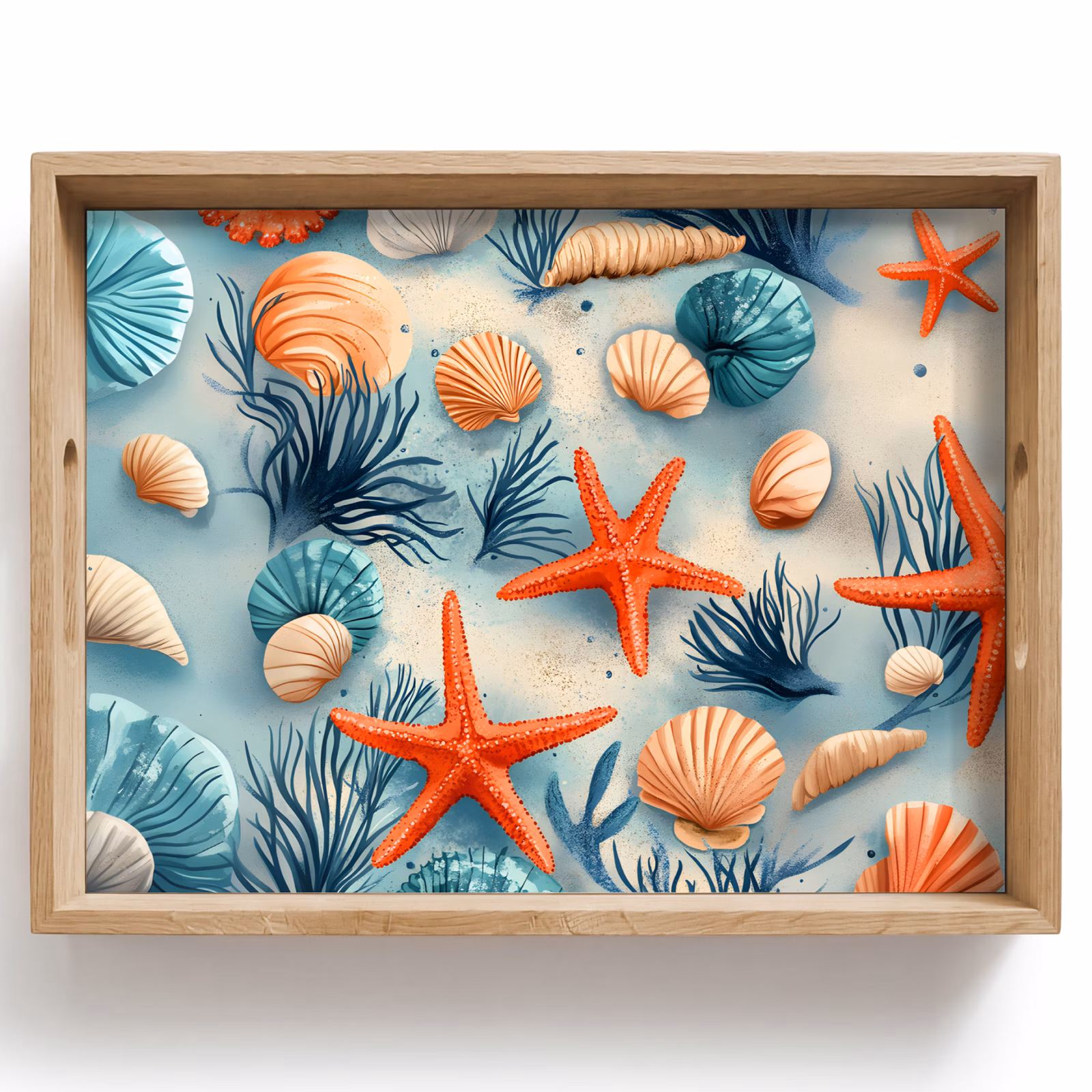 Plateau - Étoile de mer - Coquillages - Illustration - Sable — 1