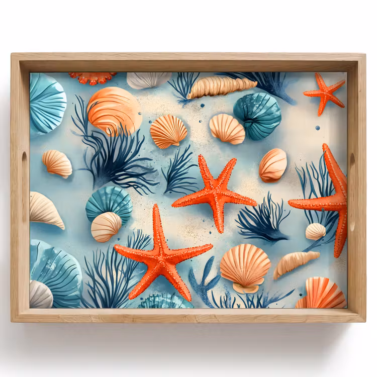 Plateau - Étoile de mer - Coquillages - Illustration - Sable — 1