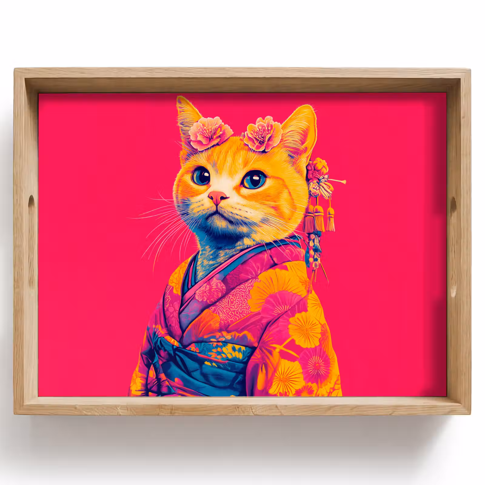 Plateau - Chat - Kimono - Fleurs - Rose — 1