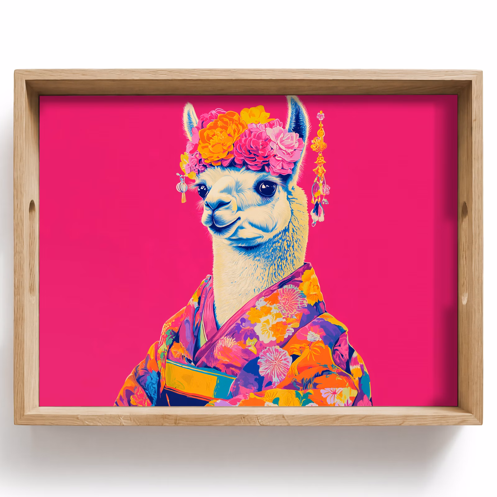 Plateau - Lama - Kimono - Couronne de fleurs - Rose vif — 1