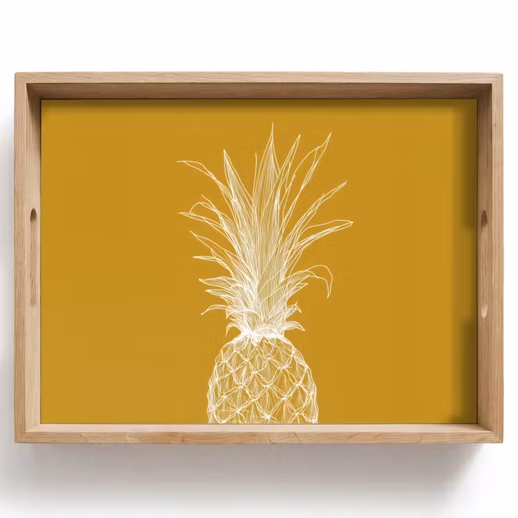 Plateau - Illustration au trait - Ananas - Couronne de feuilles - Jaune ocre — 1