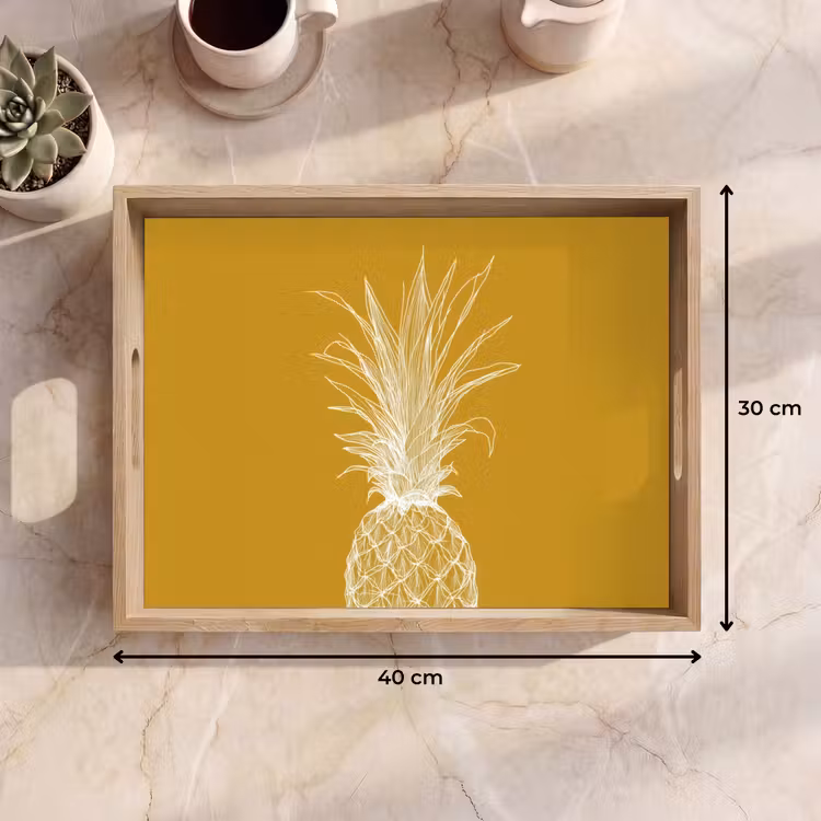 Plateau - Illustration au trait - Ananas - Couronne de feuilles - Jaune ocre — 7