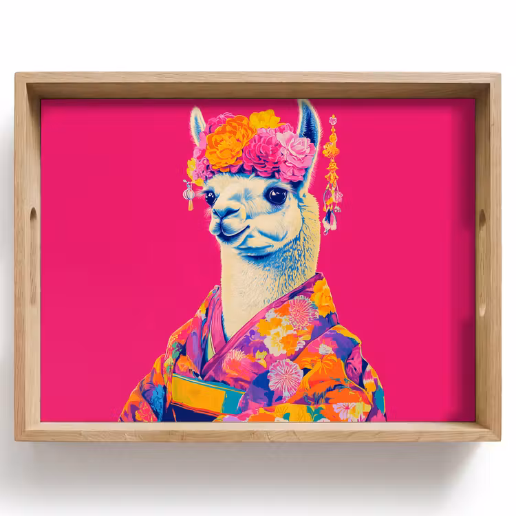 Plateau - Lama - Kimono - Couronne de fleurs - Rose vif — 1