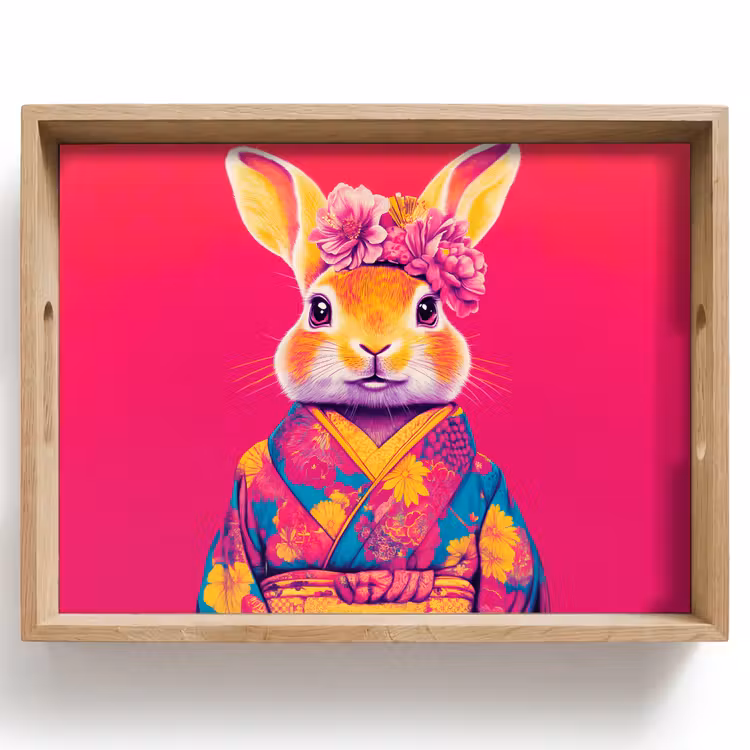 Plateau - Lapin - Fleurs - Coloré - Kimono — 1