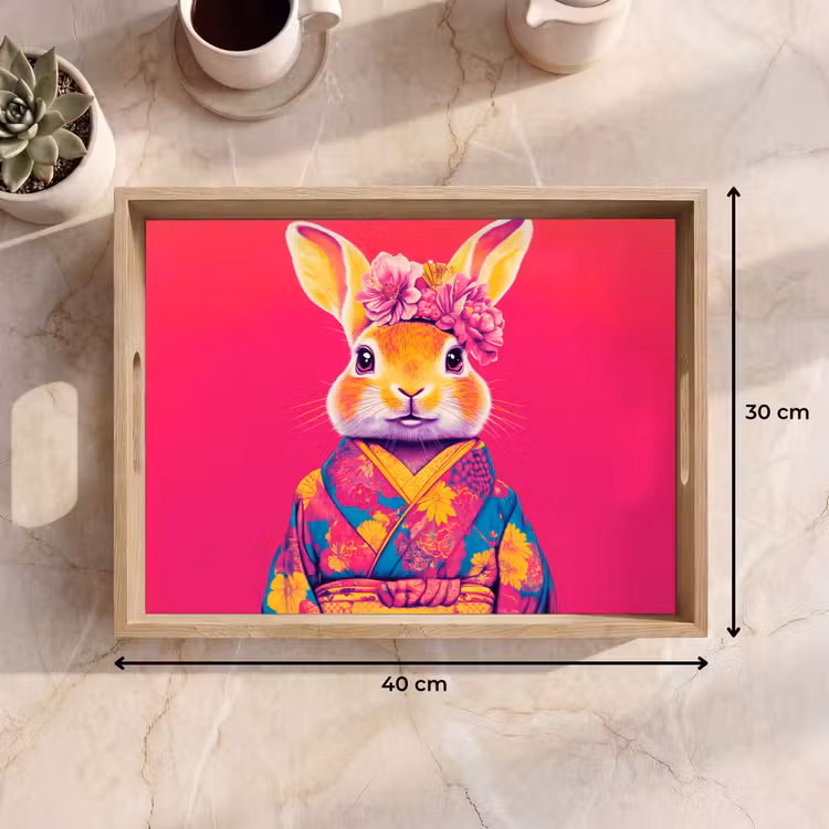 Plateau - Lapin - Fleurs - Coloré - Kimono — 7