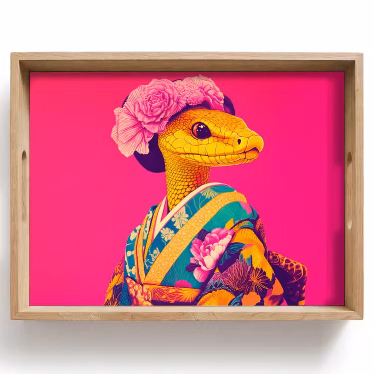 Plateau - Lézard - Fleurs - Rose - Kimono — 1