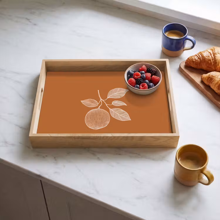 Plateau - Orange - Dessiné - Feuilles - Marron — 3