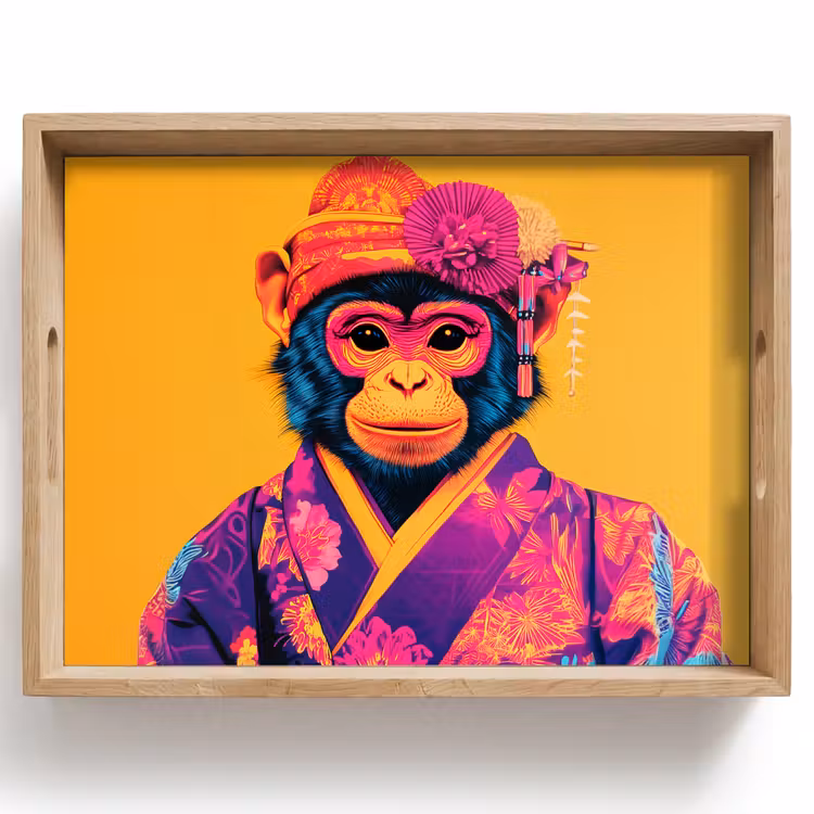 Plateau - Singe - Kimono - Fleurs - Coiffure — 1