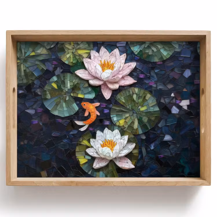 Plateau - Pièces en verre - Feuilles de lys - Poisson - Orange — 1