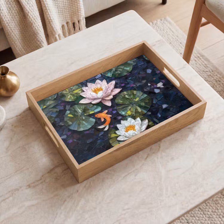 Plateau - Pièces en verre - Feuilles de lys - Poisson - Orange — 2