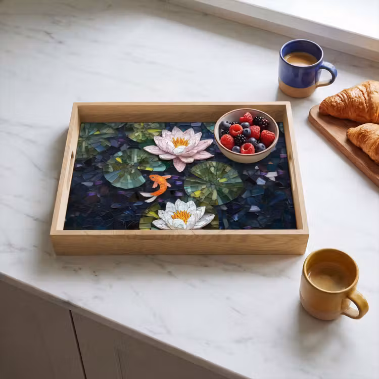 Plateau - Pièces en verre - Feuilles de lys - Poisson - Orange — 3
