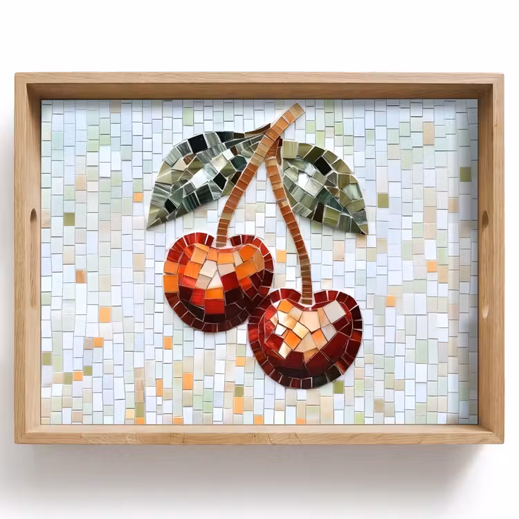 Plateau - Cerise - Rouge - Mosaïque - Feuilles — 1
