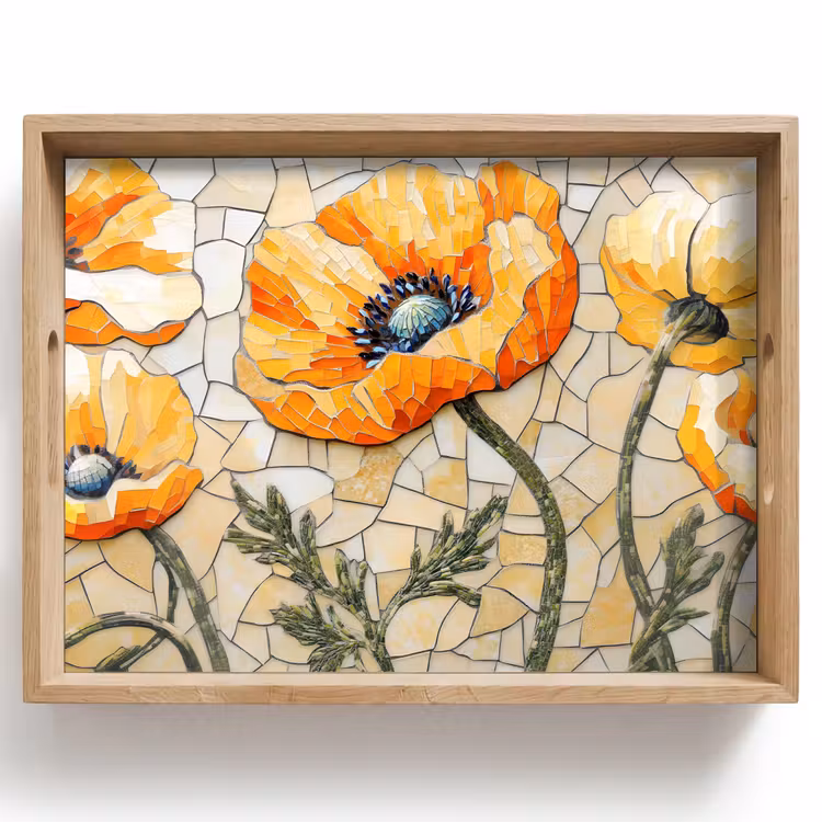 Plateau - Coquelicots - Orange - Mosaïque - Feuilles — 1