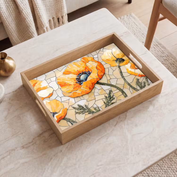 Plateau - Coquelicots - Orange - Mosaïque - Feuilles — 2