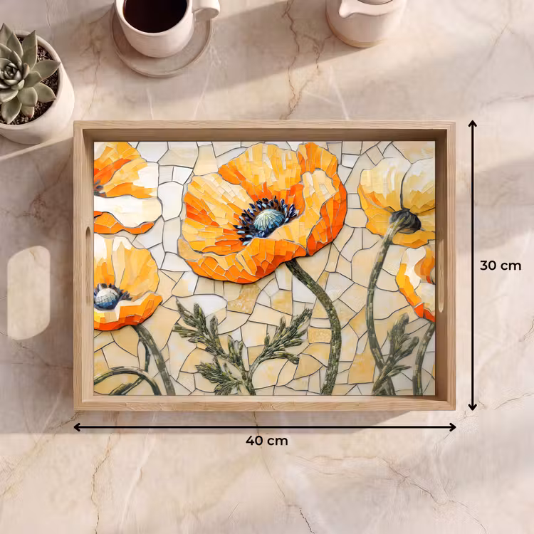 Plateau - Coquelicots - Orange - Mosaïque - Feuilles — 7