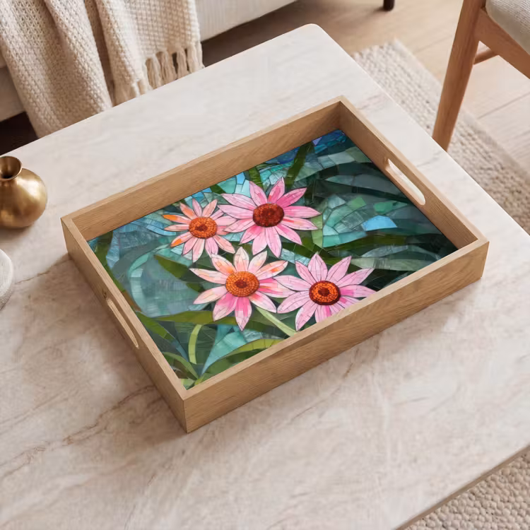 Plateau - Fleurs - Rose - Mosaïque de verre — 2