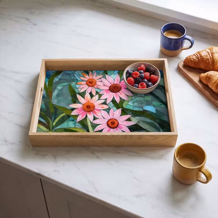 Plateau - Fleurs - Rose - Mosaïque de verre — 3
