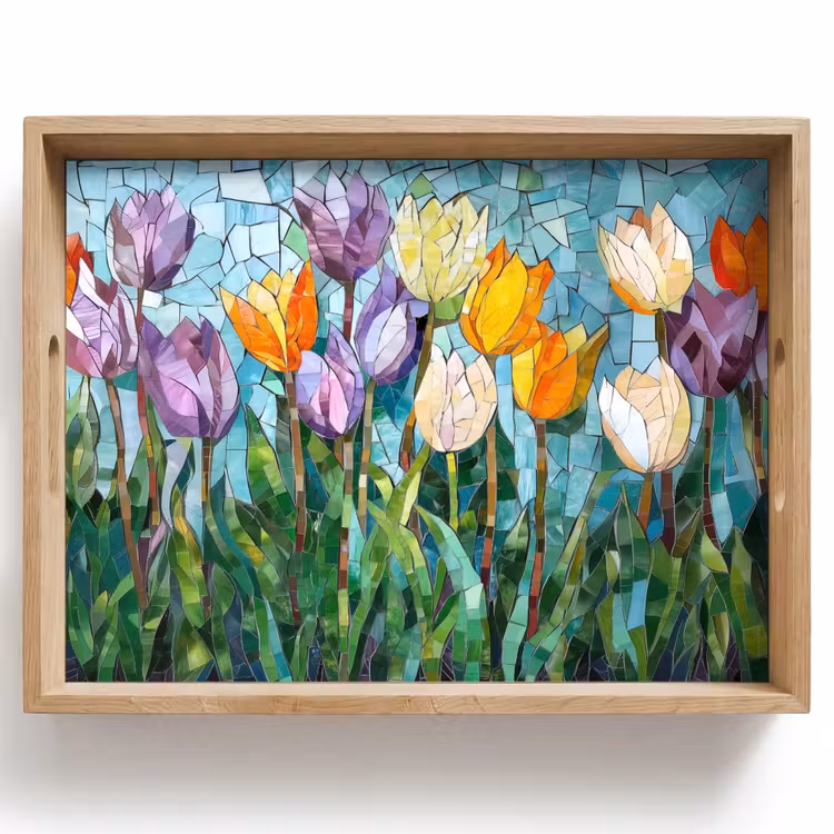 Plateau - Mosaïque - champ - tulipes - coloré — 1