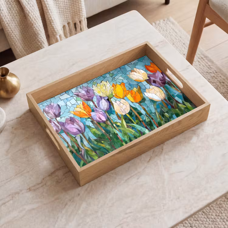 Plateau - Mosaïque - champ - tulipes - coloré — 2