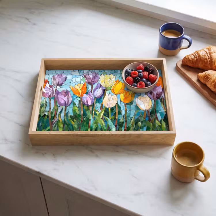 Plateau - Mosaïque - champ - tulipes - coloré — 3