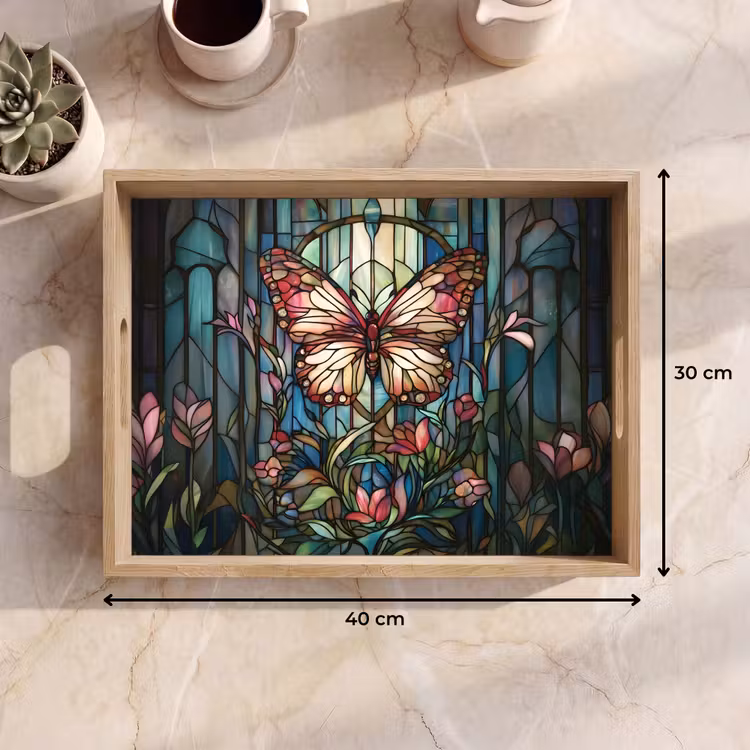 Plateau - Papillon - Rose - Fleurs - Feuilles — 7