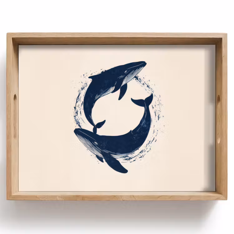 Plateau - Baleines - Éclaboussures - Cercle - Bleu foncé — 1