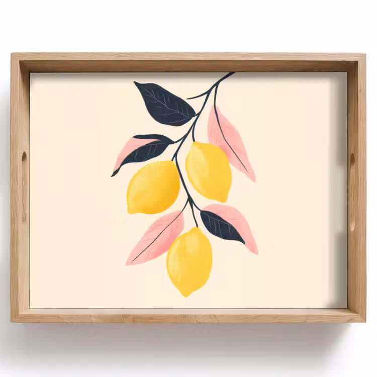 Plateau - Citrons - Jaune vif - Branche - Feuilles — 1