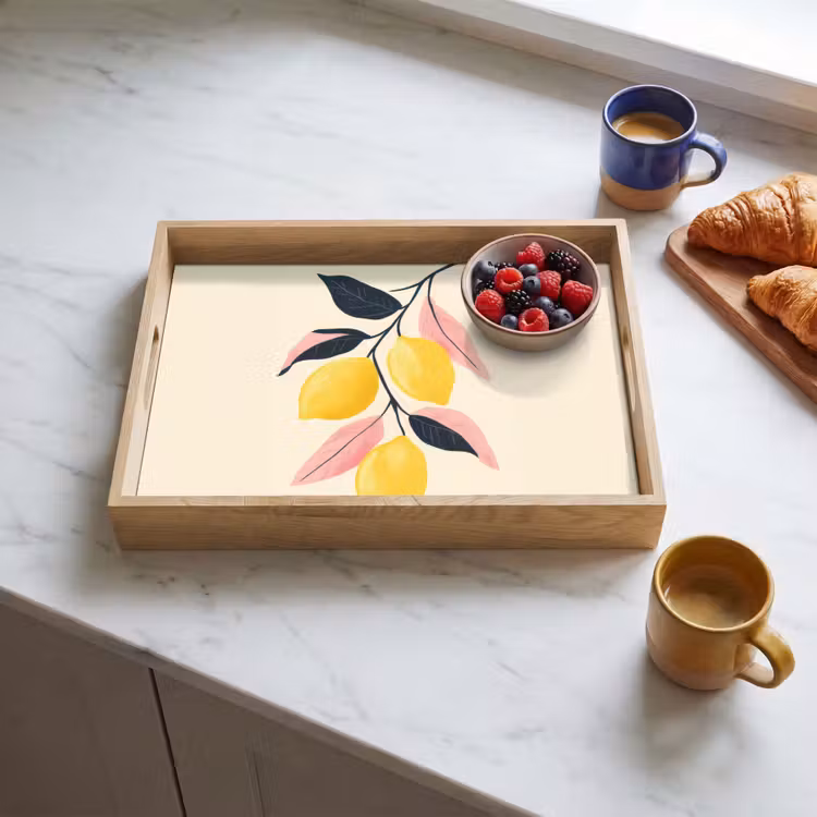 Plateau - Citrons - Jaune vif - Branche - Feuilles — 3