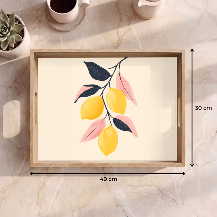 Plateau - Citrons - Jaune vif - Branche - Feuilles — 7