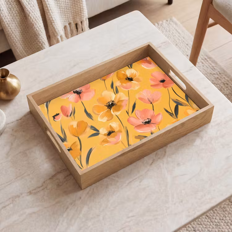 Plateau - Fleurs - peintes - jaunes — 2