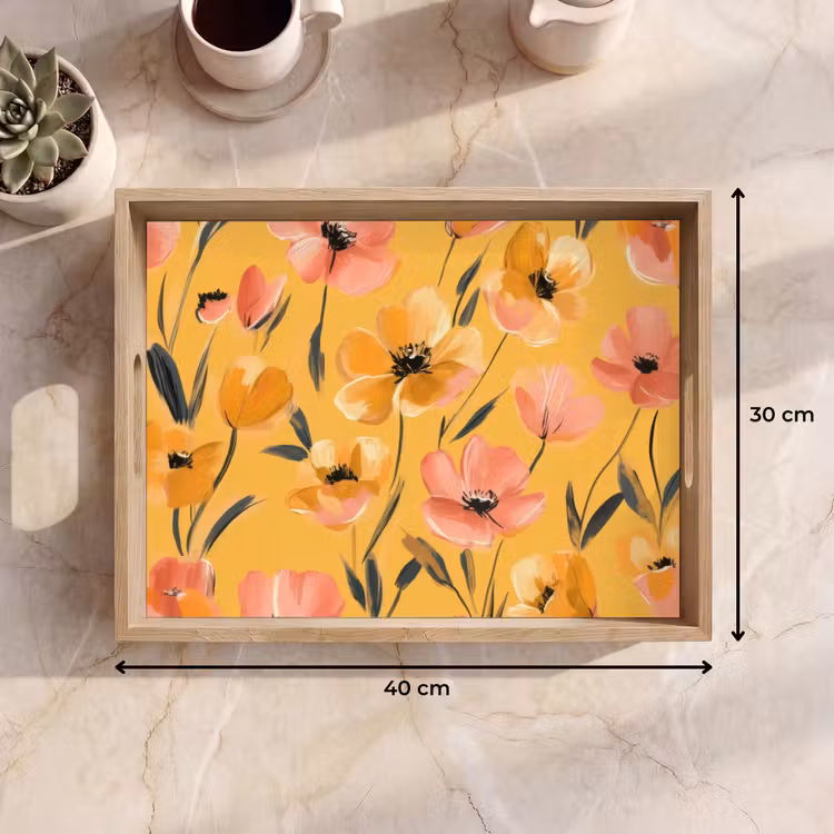 Plateau - Fleurs - peintes - jaunes — 7