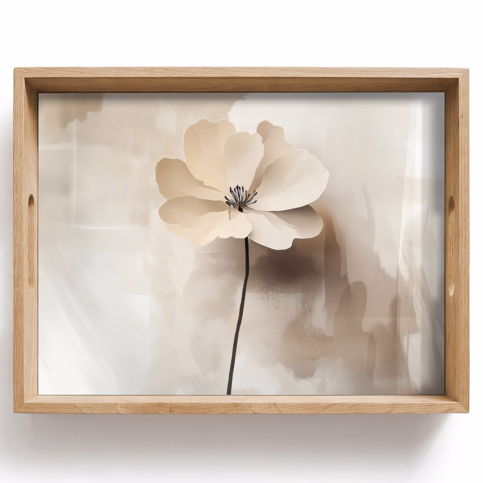 Plateau - Fleur - Beige - Peinture - Ombre — 1