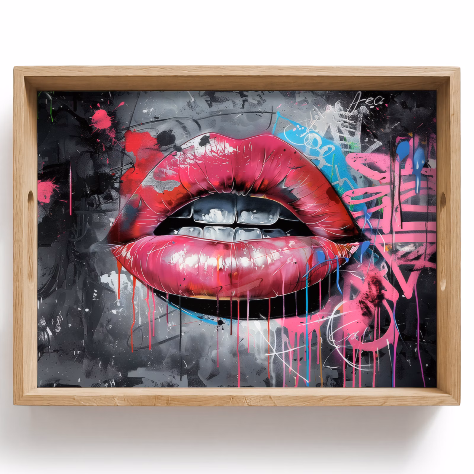 Plateau - Lèvres - Rose vif - Graffiti - Rayures de peinture — 1