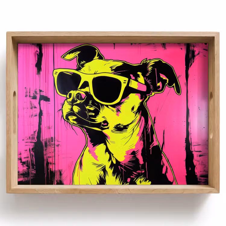 Plateau - Chien - Lunettes de soleil - Rose - Art — 1