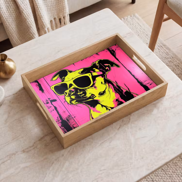 Plateau - Chien - Lunettes de soleil - Rose - Art — 2
