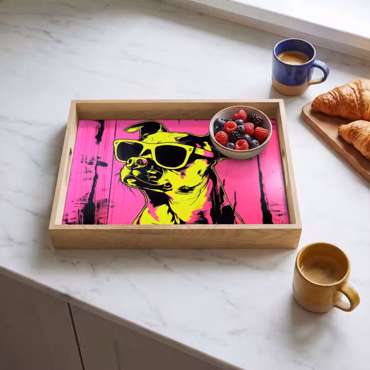 Plateau - Chien - Lunettes de soleil - Rose - Art — 3