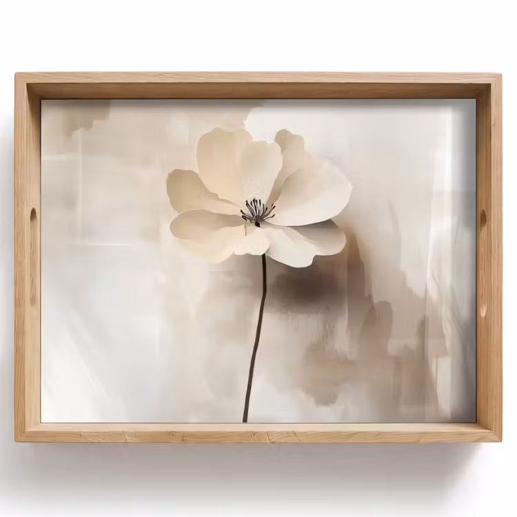 Plateau - Fleur - Beige - Peinture - Ombre — 1