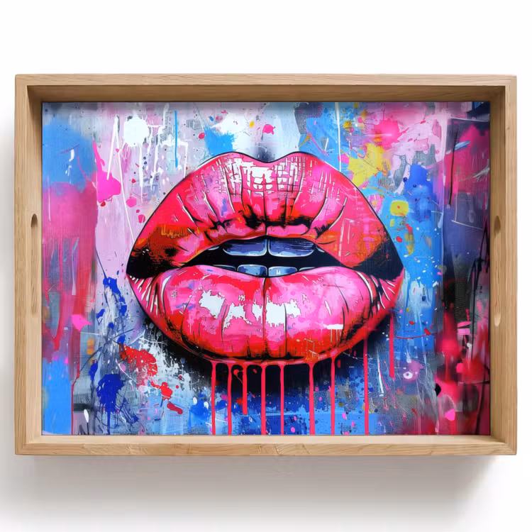 Plateau - Graffiti - Lèvres - Rose vif - Peinturé — 1